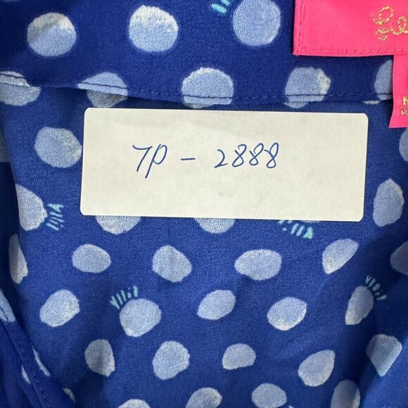 Lilly Pulitzer Langston Top XS Blue Polka Dot‎ Spotted Tie Sleeve TP-2888 - Picture 2 of 6